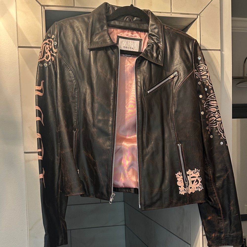Wilsons Leather Black Jacket with Pink Accents - Picture 2 of 10